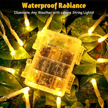 cshare String Lights Outdoor Waterproof 9.8ft 30 LED, Warm White Fairy Lights Battery Operated with Timer Clear Wire for Indoor & Outdoor Decorations Garland Party Garden