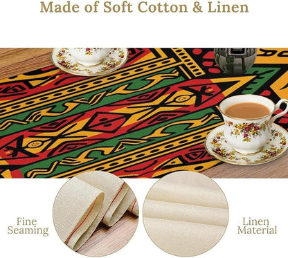 African Ethnic Table Runner, Retro Abstract Graphically Mandala Ancient Traditional Kitchen Seasonal Table Runner Decor for Farmhouse Home Holiday Parties 13x60in