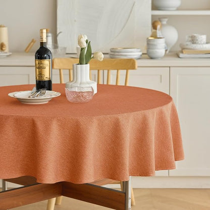 Decorelia Fall Farmhouse Round Table Cloth for Indoor/Outdoor, Harvest Thanksgiving Faux Linen Washable Tablecloth Cover for Party Dining & Kitchen Table Decor (70 Inch,Round (2-4 Seats), Orange)