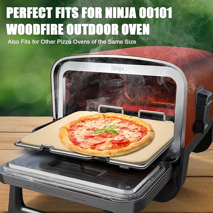 Outspark Pizza Stone with Rack for Ninja Woodfire OO101 8 in 1 Outdoor Pizza Oven, Baking Stone Set for Oven and Grill Cooking, Pizza Oven Accessories for Ninja OO100 Series