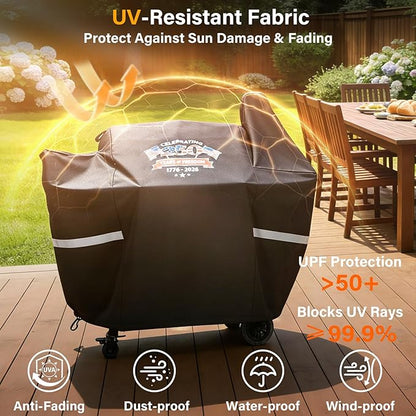 Grill Cover for Pit Boss 820 Deluxe/820D/820FB/820SC/820XL/820PS1, 850 Pro/850 DX & Z Grills 700 Series, 600D Waterproof Pellet Smoker Cover with Drawstring and Handles, 1776-2026 Patriotic Design