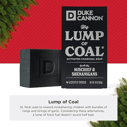 Duke Cannon Lump of Coal Holiday Soap – Charcoal, Bergamot & Black Pepper – 10oz XL, Paraben-Free, Triple-Milled, Hydrating, American-Made Men's Gift 4 Pack