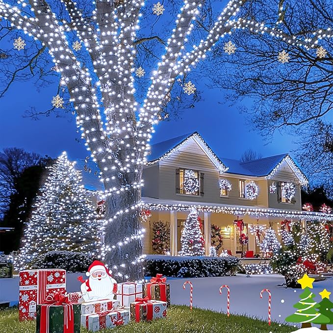 JMEXSUSS 600 LED Solar Christmas Lights Outdoor Waterproof, 206.7ft White Solar Lights Outdoor, 8 Modes White String Light for Yard Patio Tree Gardens Wedding Party Christmas Decor