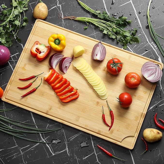 Garvee Large 24x16 Inches Bamboo Cutting Board for Kitchen, Wooden Butcher Block Chopping Board with Deep Juicy Groove and Back Inner Handle for Meat, Vegetables, Fruit