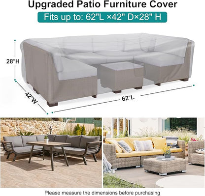 Waterproof Outdoor Patio Furniture Covers 62"L×42"W×28"H Grey | Rain, Dust & UV Protection; Heavy-duty Oxford Resists Tears & Fading; Keeps Dining Tables & Chair Sets Dry on Patio & Deck