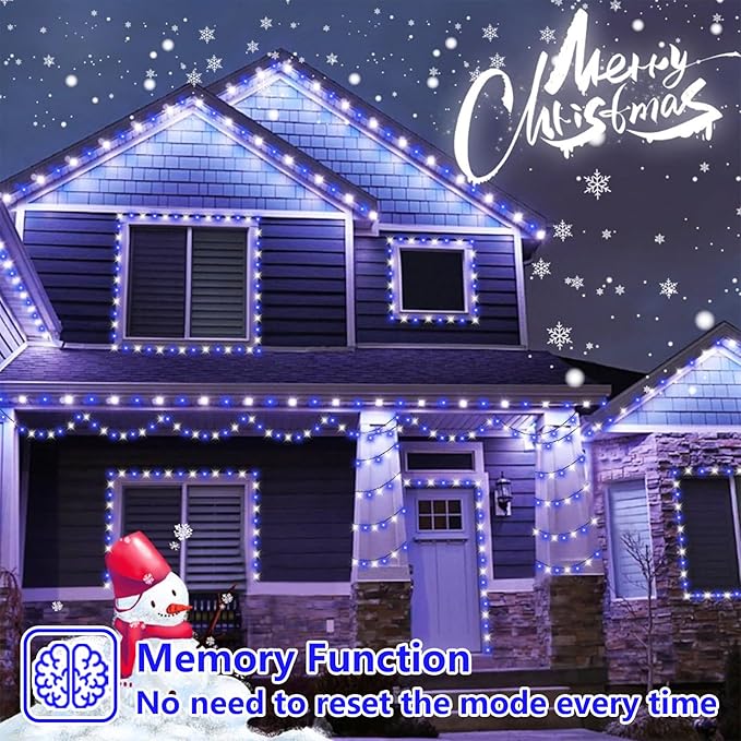 YEGUO 165ft 500 LED String Lights Outdoor Waterproof, Blue and White Christmas Light Indoor, 8 Modes Green Wire Twinkle Tree Lights Plug in with Memory Timer