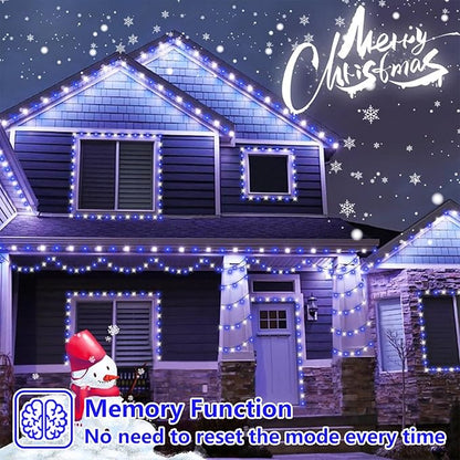 YEGUO 165ft 500 LED String Lights Outdoor Waterproof, Blue and White Christmas Light Indoor, 8 Modes Green Wire Twinkle Tree Lights Plug in with Memory Timer