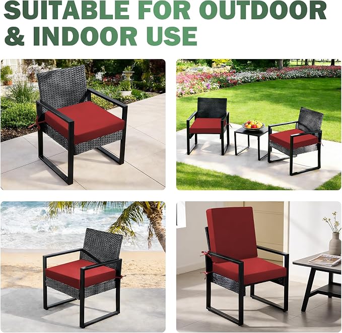 Outdoor Chair Cushions Set of 2, 19x19x3 Inch Waterproof & Fade Resistant Patio Furniture Seat Cushions with Ties, Square Outdoor Dining Chair Cushions for Lawn, Garden, Deck & Yard, Burgundy