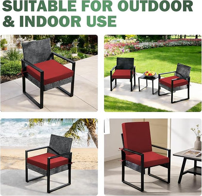 Outdoor Chair Cushions Set of 2, 19x19x3 Inch Waterproof & Fade Resistant Patio Furniture Seat Cushions with Ties, Square Outdoor Dining Chair Cushions for Lawn, Garden, Deck & Yard, Burgundy