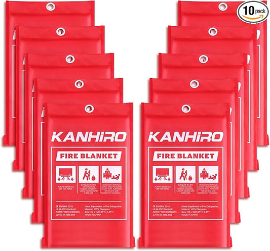 kanhiro Emergency Fire Blanket for Home Kitchen Fiberglass Fire Suppression Blanket Great for School, Fireplace, Grill, Car, Office, Warehouse (10 Pack, 39 in X 39 in)