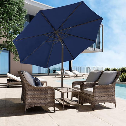 JEAREY 9FT Outdoor Patio Umbrella, Market Umbrella, Deep Blue | Outdoor Table Umbrellas with 8 Sturdy， Tilt & Crank UV Protection Waterproof for Garden, Deck, Backyard, Pool