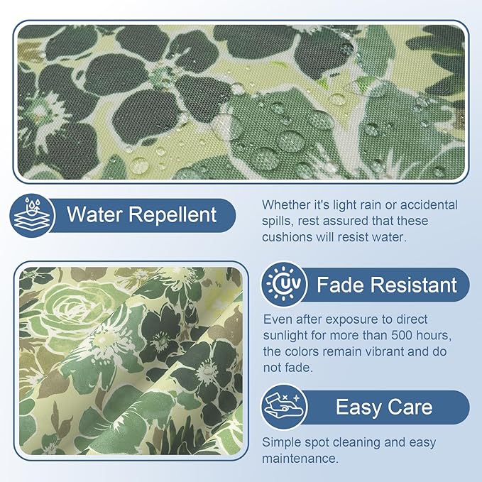 LVTXIII Outdoor Chaise Lounge Cushion 72x21x3 Inch, Water-Repellent Patio Seat Cushion with Ties & Hidden Zipper, Thick Foam Pad for Lawn Chair, Poolside, Patio Furniture, Green Rose