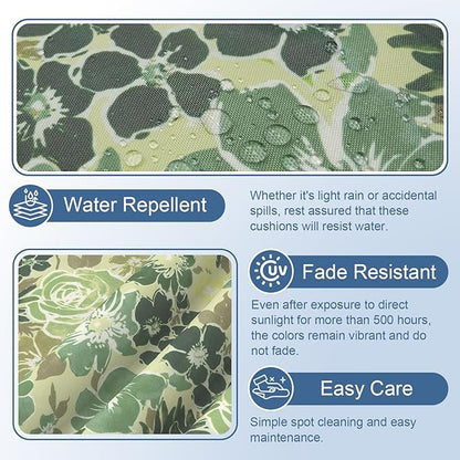 LVTXIII Outdoor Chaise Lounge Cushion 72x21x3 Inch, Water-Repellent Patio Seat Cushion with Ties & Hidden Zipper, Thick Foam Pad for Lawn Chair, Poolside, Patio Furniture, Green Rose
