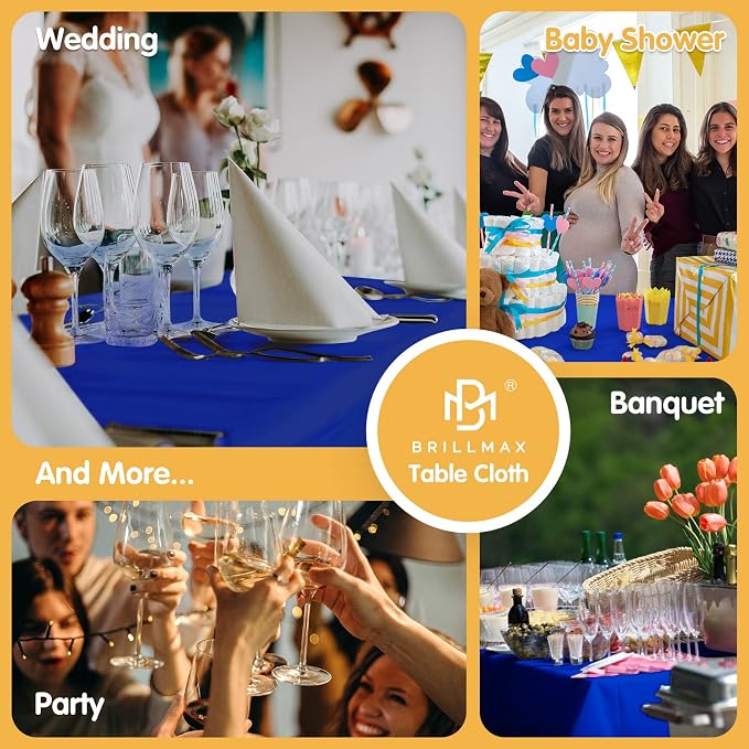 BRILLMAX 6 Pack Royal Blue Tablecloth 70x120 Inch for 6-8ft Rectangle Table | 150 GSM Polyester Fabric, Universal Fit, Water, Stain & Wrinkle Resistant Cloth Cover for Wedding Reception Banquet Party