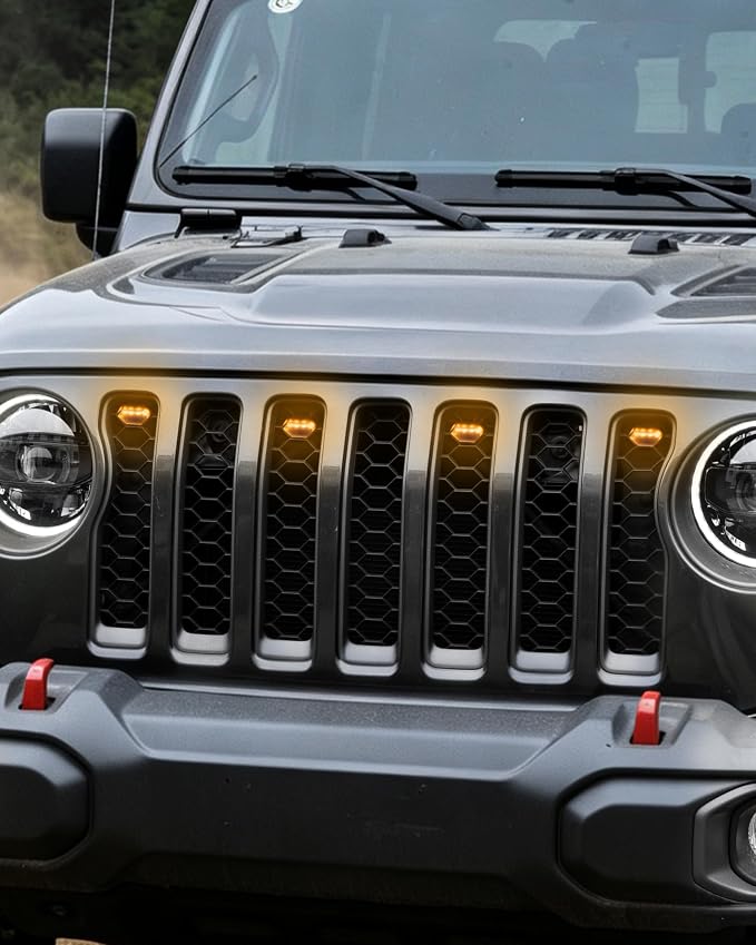 LED Grill Lights for 2020-2024 Jeep Gladiator JT Amber 4pcs | Amber Grille Mesh Lights, Plug & Play, IP67 Waterproof, LED Bumper Running Marker Lamp, for Jeep Gladiator JT 2021 2022 2023