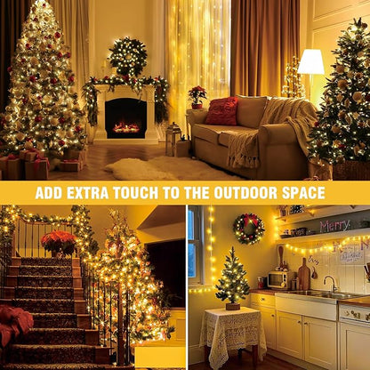 Outside LEDs Warm White LED String Lights – 70FT Transparent Wire, Waterproof & Connectable Christmas Tree Lights for Indoor Outdoor Holiday Décor
