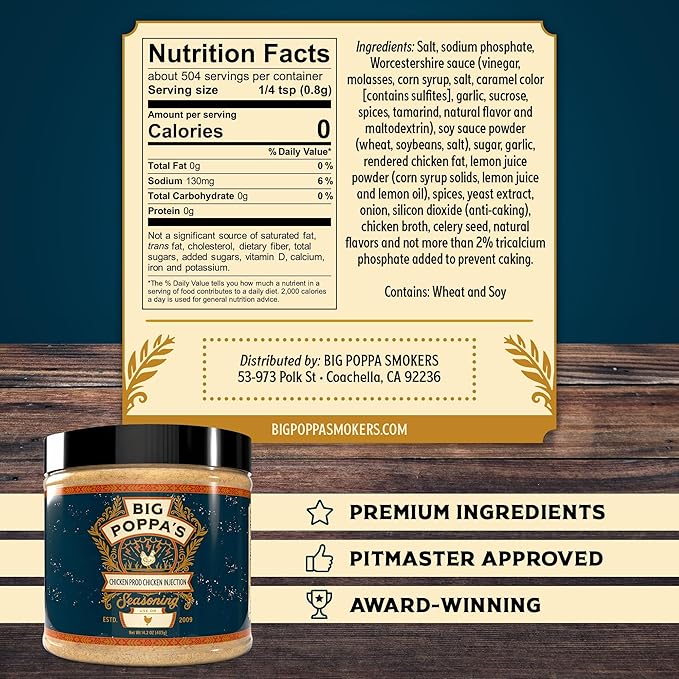 Big Poppa’s Juicy Poultry Injection – Savory Moisture-Locking Marinade for Chicken, Turkey, and Even Thighs & Wings – Signature Formula for Grilling, Smoking, Roasting & Holiday Feasts (14.2 Oz)