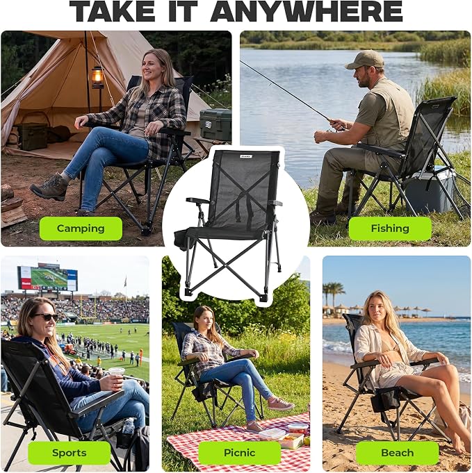 Alvantor® Camping Chair 2 Pack, Full Mesh Folding Beach Chair Breathable High Back Portable Lawn Chair for Outdoor, Armrest, Cup Holder, Easy Use Seat for Travel, Sports Event, 24"x31"x38"