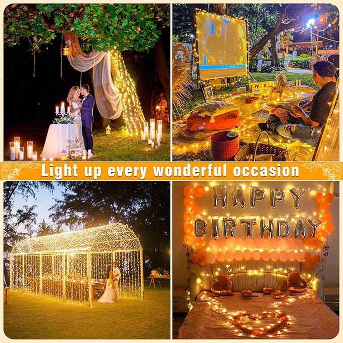 66FT 200 LED Outdoor String Lights, Plug in Christmas Lights Indoor Waterproof, 8 Modes Connectable Clear Wire Fairy Twinkle Lights for Bedroom Garden Yard Wedding Party Decorations, Warm White