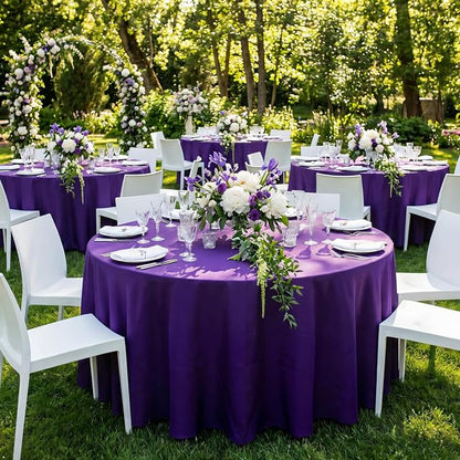 8 Pack Purple Round Tablecloth 120 Inch | For 4Ft-7Ft Round Table, Wrinkle Resistant Table Cloth, Washable Polyester Fabric, For Wedding Party Banquet Buffet Camping