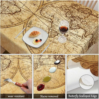 Swono Rectangle Tablecloth World Map Table Cover 52x70 Inch Vintage World Map Earth Global Geography Table Cloth for Rectangle Tables Decorative Tablecloth for Dining Party Camping BBQ