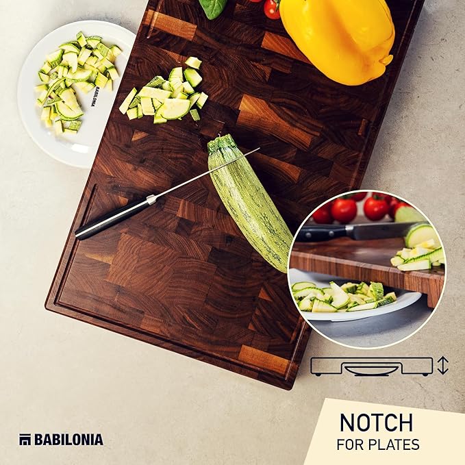 XXL American Black Walnut Cutting Board 24 x 15 Inch (ExtraThick 1.7"), Hardwood Butcher Block, Charcuterie, Heavy Duty End Grain Wood Chopping Board with Juice Groove & Handles (Oil & Plate included)