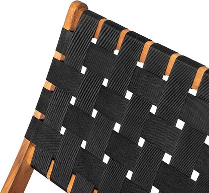 Balkene Home 62774 Sava Indoor Outdoor Folding Chair Low Slung Portable Seating Solid Acacia Wood Woven Seat & Back Indoors Porch Lawn Garden Fishing Sporting - Black Webbing
