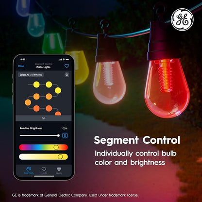 Cync GE Dynamic Effects Color Changing Smart Outdoor String Lights, 48ft | App control, Alexa & Google compatible, color changing patio cafe lights, weather resistant, 48ft, dynamic lighting effects