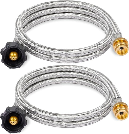 SHINESTAR 2 Pack 5ft Propane Hose Adapter 1lb to 20lb Tank Converter | Stainless steel braided, 5 ft length, 1 to 20 lb adapter, gas grill connector, 2 pack