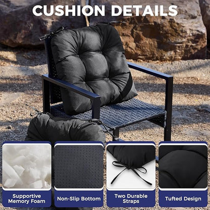 IASEAHK Outdoor Chair Cushions Set of 4, 19" x 19" x 5", Waterproof Outdoor Seat Cushions for Patio Furniture, Fade-Resistant Patio Chair Cushion, Dining Wicker Chair Pads for Porch Garden, Black