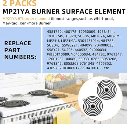 2 Pack MP21YA Electric Range Burner Element Unit 8" Replacement Fit for Hard-wick & Ken-more & May-tag & Nor-ge & Whirl-pool Electric Range Stove - Fit MP22YA Stove Burner by AMI PARTS