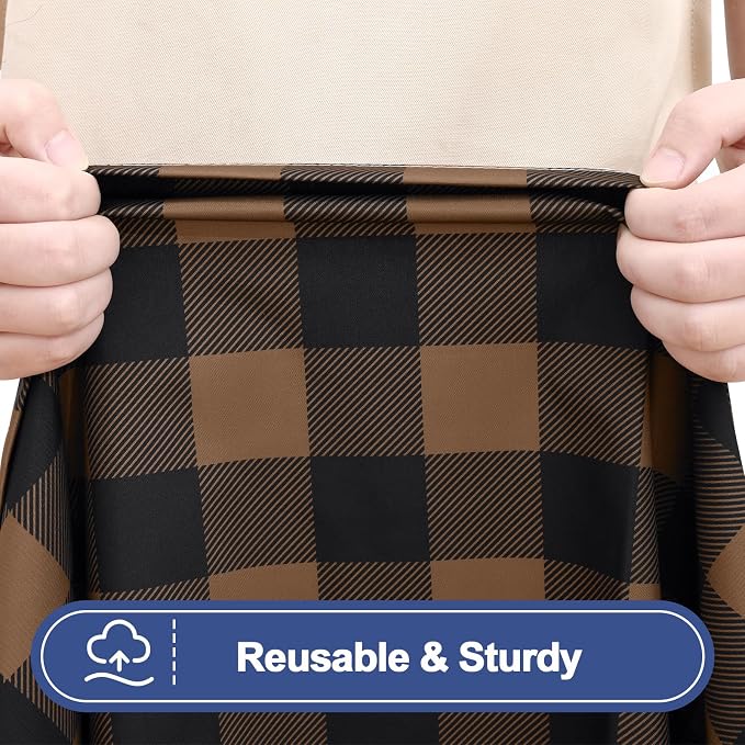 Smiry Picnic Table Cloth 2 Pack, Waterproof Elastic Fitted Tablecloths for 8FT Rectangle Tables, Washable Polyester Buffalo Plaid Tablecloth for Camping & Outdoor (Black & Brown, 30" x 96")