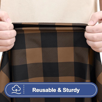 Smiry Picnic Table Cloth 2 Pack, Waterproof Elastic Fitted Tablecloths for 8FT Rectangle Tables, Washable Polyester Buffalo Plaid Tablecloth for Camping & Outdoor (Black & Brown, 30" x 96")