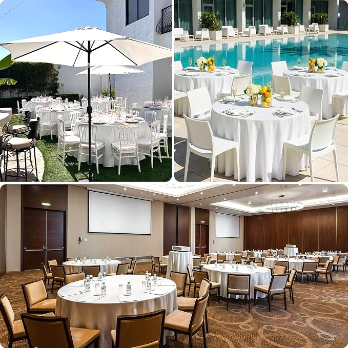 8 Pack White Round Tablecloth 90 Inch | For 3Ft-5Ft Round Table, Wrinkle Resistant Table Cloth, Washable Polyester Fabric, For Wedding Party Banquet Buffet Camping