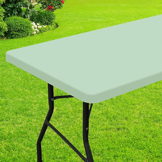 Smiry Rectangle Picnic Table Cloth, Waterproof Elastic Fitted Tablecloths for 4 Foot Tables, Washable Polyester Table Cover for Camping, Indoor and Outdoor (Green, 30"x48")