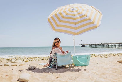 PICNIC TIME 5.5 Ft Portable Beach Umbrella, Lightweight UV Protection Sunshade with Tilt Pole & Carry Bag, Outdoor Canopy Umbrella for Beach, Sand, Pool, Patio, Camping, Travel, or Backyard Shade, (Yellow Cabana Stripe)
