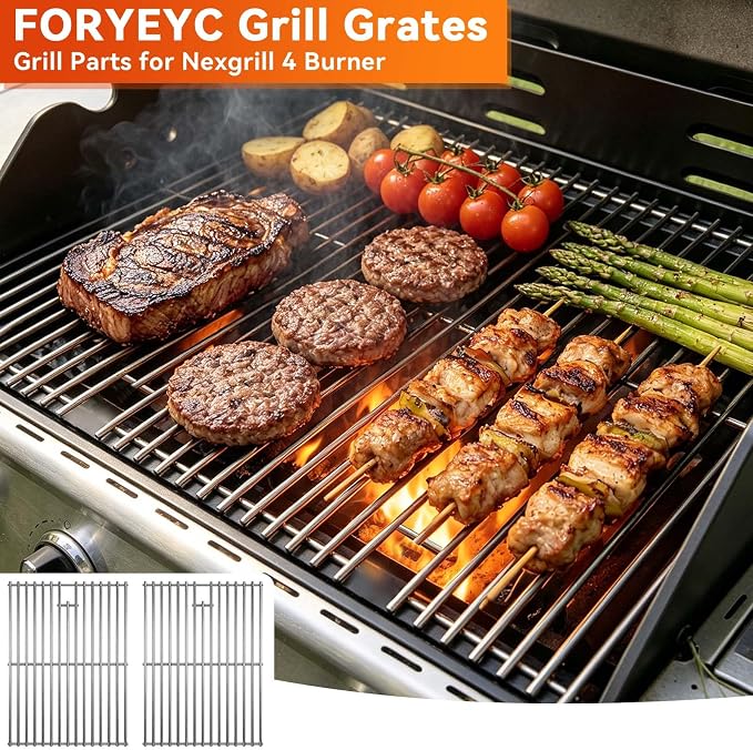 17 Inch Grill Grates for Home Depot Nexgrill 720-0830H 720-0830D 720-0783E 720-0783C 720-0888N 4-Burner Gas Grill - Stainless Steel BBQ Grill Grate Replacement Parts for Outdoor Grill, 2 Pack