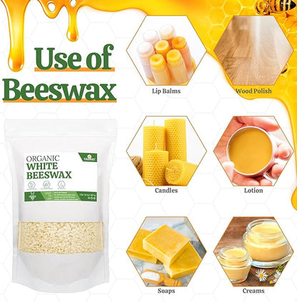 YASNAY White Beeswax Pellets 2LB, Organic Beeswax, Bees wax for Candle Making, Body, Skin Care DIY, Lip Balm and Soap Making Supplies