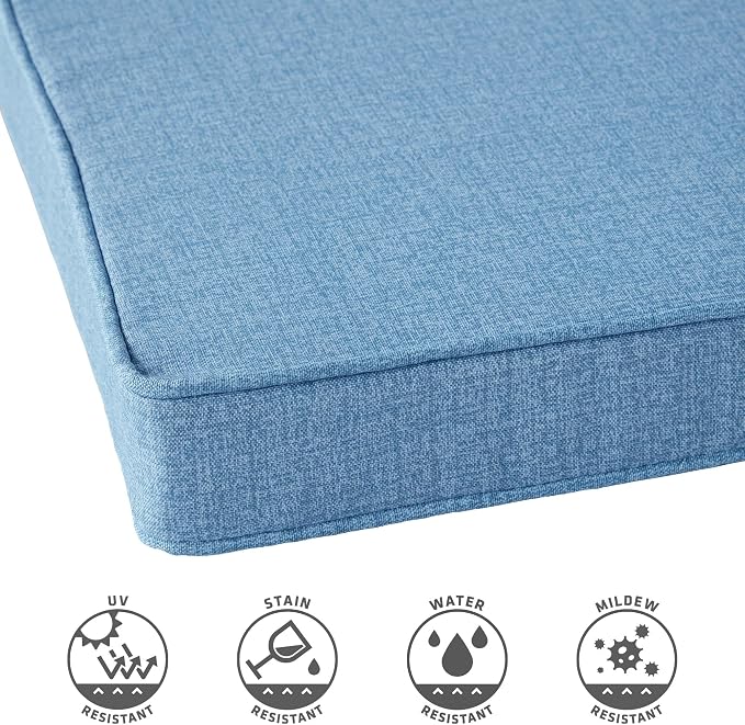 Outdoor 18 inch Square Patio Dining Chair Pads – Comfortable Fiber-Filled Seat Cushions with Ties, Reversible Polyester Fabric - Denim, Set of 2