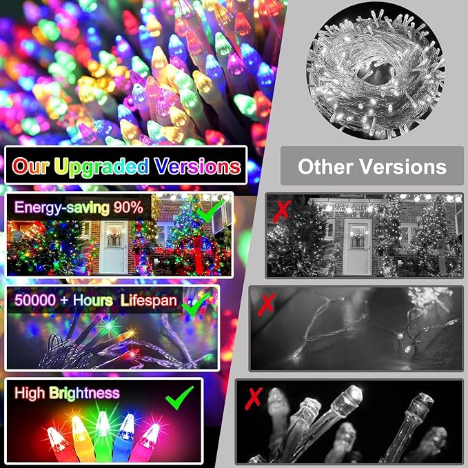 750 LED 240FT Christmas String Lights Outdoor, 12 Pro Modes and Timer Memory & Brightness, Plug in Outdoor Waterproof Clear Wire Twinkle Light for for Xmas Yard Tree Wedding Party Decor (Multicolor)