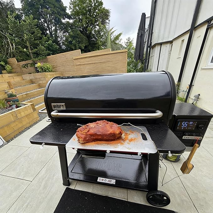 DELSbbq Folding Front Shelf for Weber Searwood 600 XL Pellet Grills, Heavy-Duty Steel Table, Foldable Prep & Storage Station for Weber Searwood 600 XL Accessories