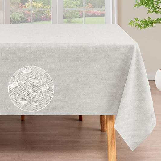 H.VERSAILTEX Linen Table Cloths Rectangle 60 x 84 Inch Premium Tablecloth Spill-Proof Waterproof Table Cover for Dining Buffet Feature Extra Soft and Thick Fabric Wrinkle Free, White