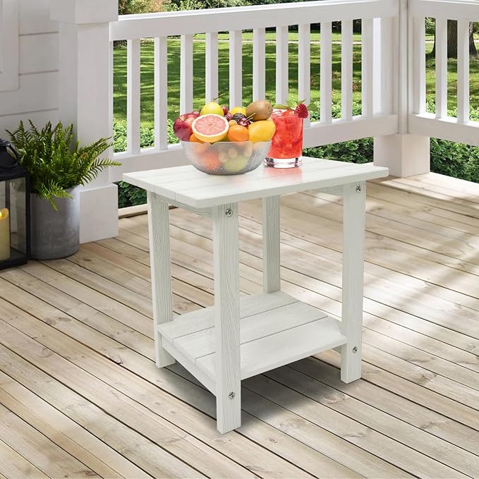 Outdoor Side Table, Weather Resistant Double Small Adirondack Side Table, Outdoor Indoor End Table for Chair, 17" Patio Table for Pool, Deck and Porch, Black (Item2, White)