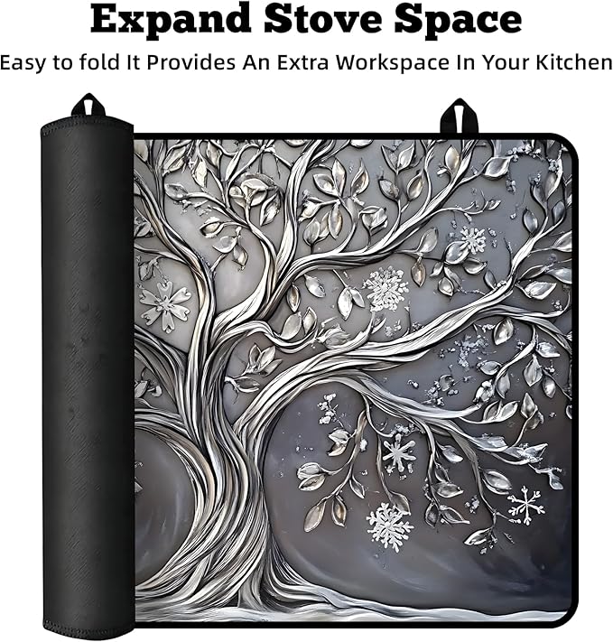 Multi-Design Stove Cover for Glass/Electric Stoves - 3-in-1 Heat-Resistant Protector Mat, Non-Slip Drying Rack30"L x 21"W