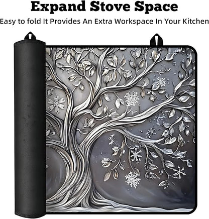 Multi-Design Stove Cover for Glass/Electric Stoves - 3-in-1 Heat-Resistant Protector Mat, Non-Slip Drying Rack30"L x 21"W