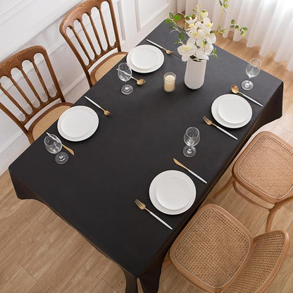 NLMUVW Vinyl Tablecloth with Flannel Backing 100% Waterproof Rectangle PVC Table Cloth Oil Proof Wipe Clean Table Cover for Dining Party Camping Outdoor, Black, 60 X 140 Inch