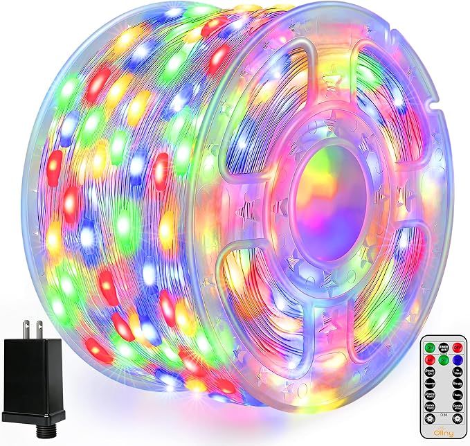 Ollny Christmas Lights Outdoor 600LED 197FT, Multicolor Christmas Tree Lights IP67 Waterproof, Plug in Fairy Lights with Remote 8 Modes Timer, Xmas Light for Indoor House Holiday Decor