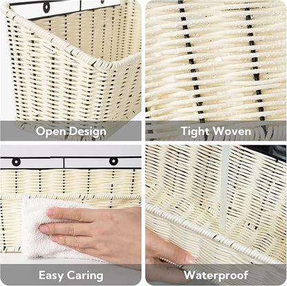GRANNY SAYS Wicker Hanging Basket, 2 Pack Storage Baskets for Organizing, Adhesive Wall Mount Fruit Basket, Kitchen Organization Hanging Shelves, Storage Cabinet Door Organizer, Off White