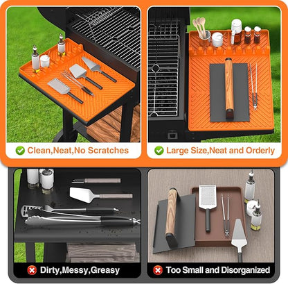 Griddle Accessories Silicone Spatula Mat with Drip Pad, Orange, 16x11.5" Rectangular Grill Mat