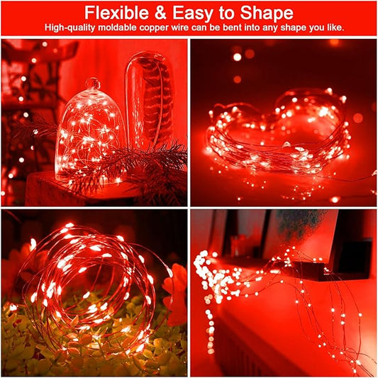 Solar Fairy Lights Outdoor, 16.4ft 50LED Red String Lights with 8 Modes, 2 Pack for Patio & Garden Decorations
